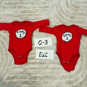 Thing 1 & Thing 2 onesies, 0-3 month
